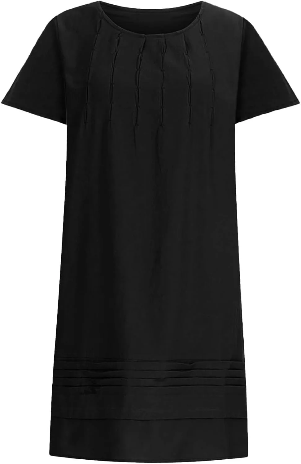 Womens Cotton Linen Midi Dress Summer Solid Color Short Sleeve Crew Neck T-Shirt Plus Size Flowy Beach Dress