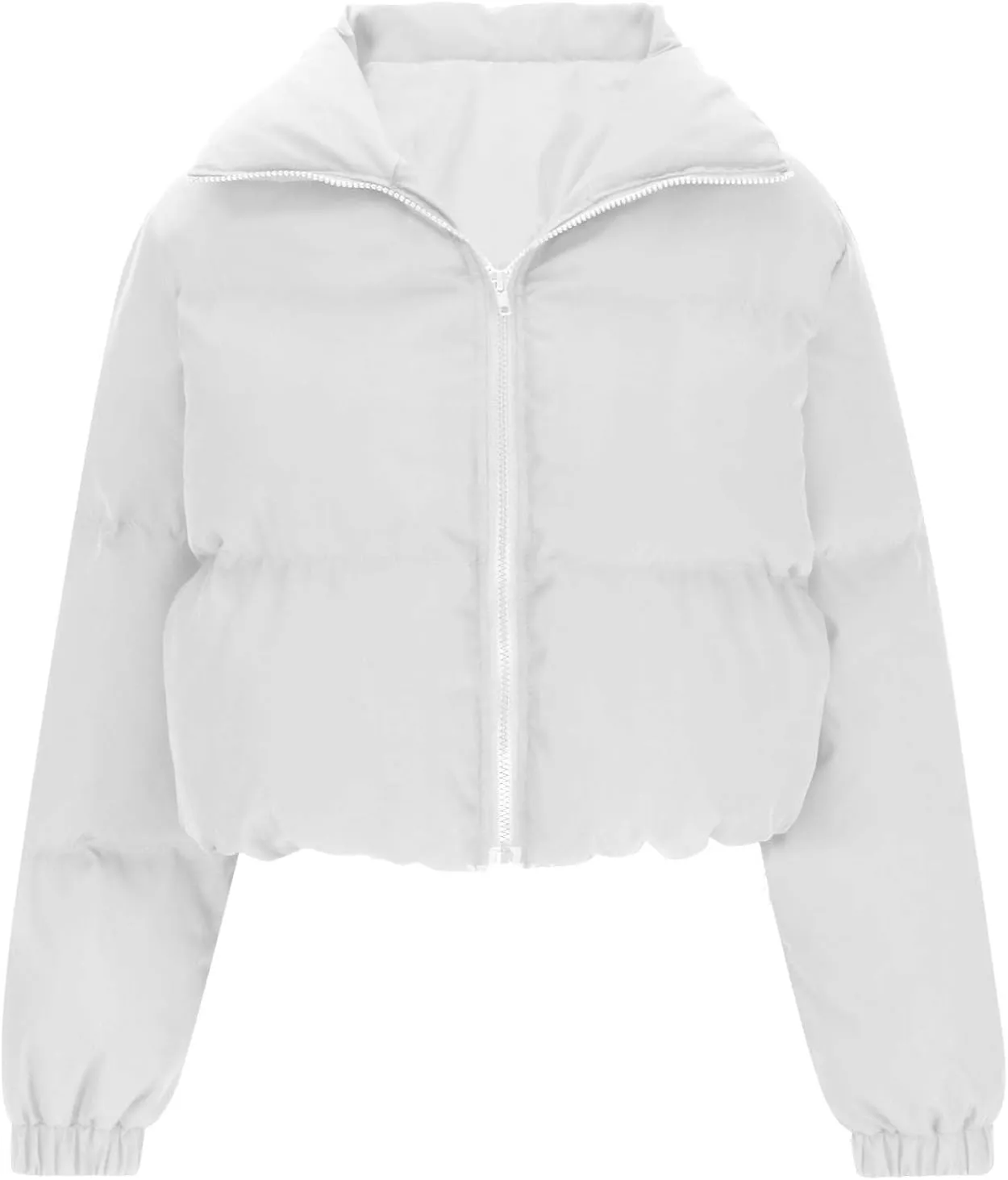 Women's Cropped Puffer Jacket 2024 Winter Long Sleeve Zip Parkas Pockets Baggy Short Down Coats Warm Quilted Jacket