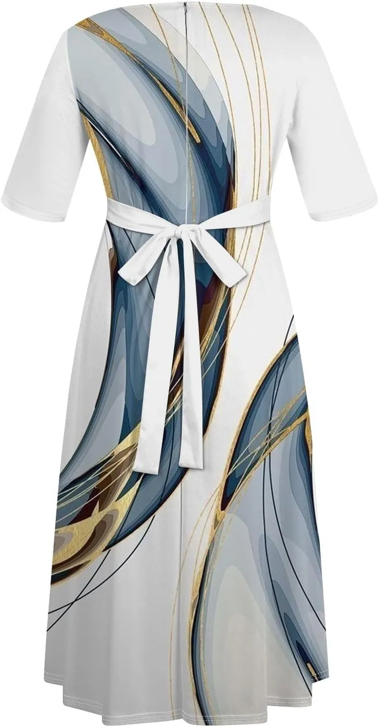 Women's Cruise Outfits 2025 Summer Casual Loose Trendy Round Neck 3/4 Sleeve Solid Floral Print Maxi Dress Plus Size, XL-5XL