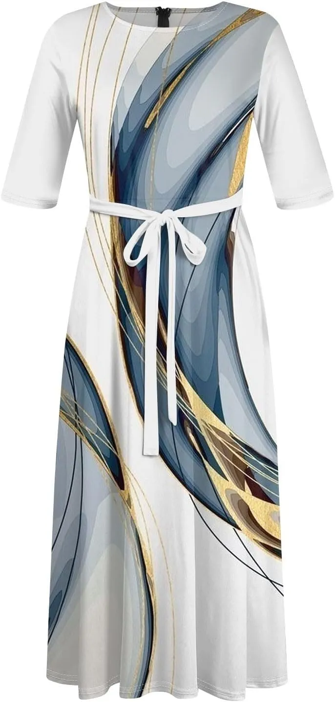 Women's Cruise Outfits 2025 Summer Casual Loose Trendy Round Neck 3/4 Sleeve Solid Floral Print Maxi Dress Plus Size, XL-5XL