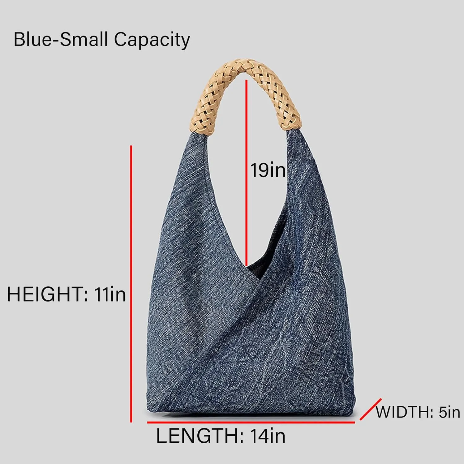 Women's Denim Handmade Braided Handbag Retro Casual Top Handle Large Capacity Shoulder Hobo Bag With wallet