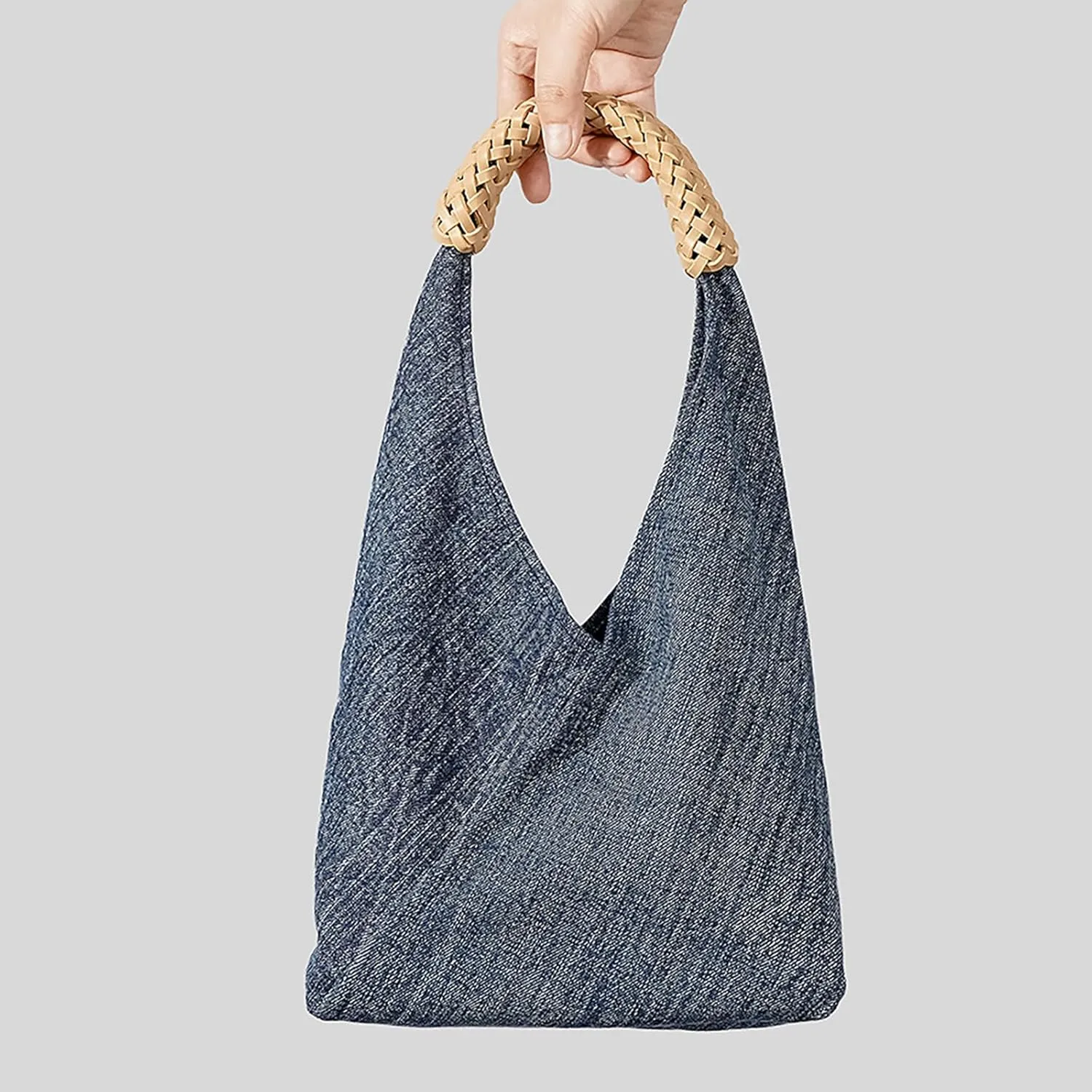 Women's Denim Handmade Braided Handbag Retro Casual Top Handle Large Capacity Shoulder Hobo Bag With wallet