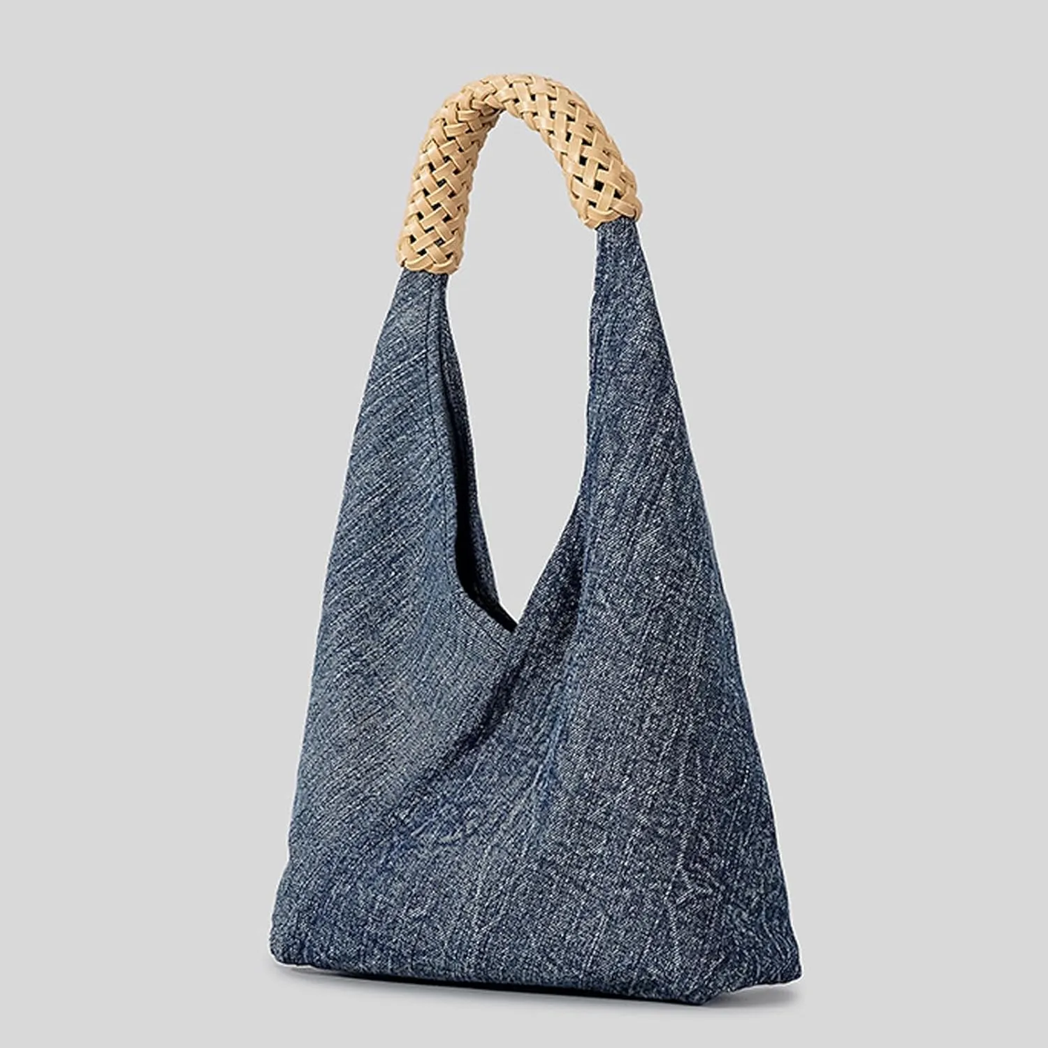 Women's Denim Handmade Braided Handbag Retro Casual Top Handle Large Capacity Shoulder Hobo Bag With wallet