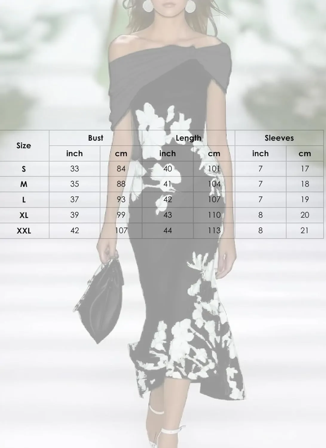 Women's Dresses Off Shoulder Floral Print Maxi Dress Slim Fit Fishtail Skirt with Cross Pleats Design