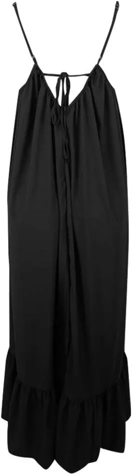Womens Elegant Sleeveless Color Block Pleated Maxi Dress Low Cut Patchwork Swing Dress High Waist A Line Flowy Sling Dress