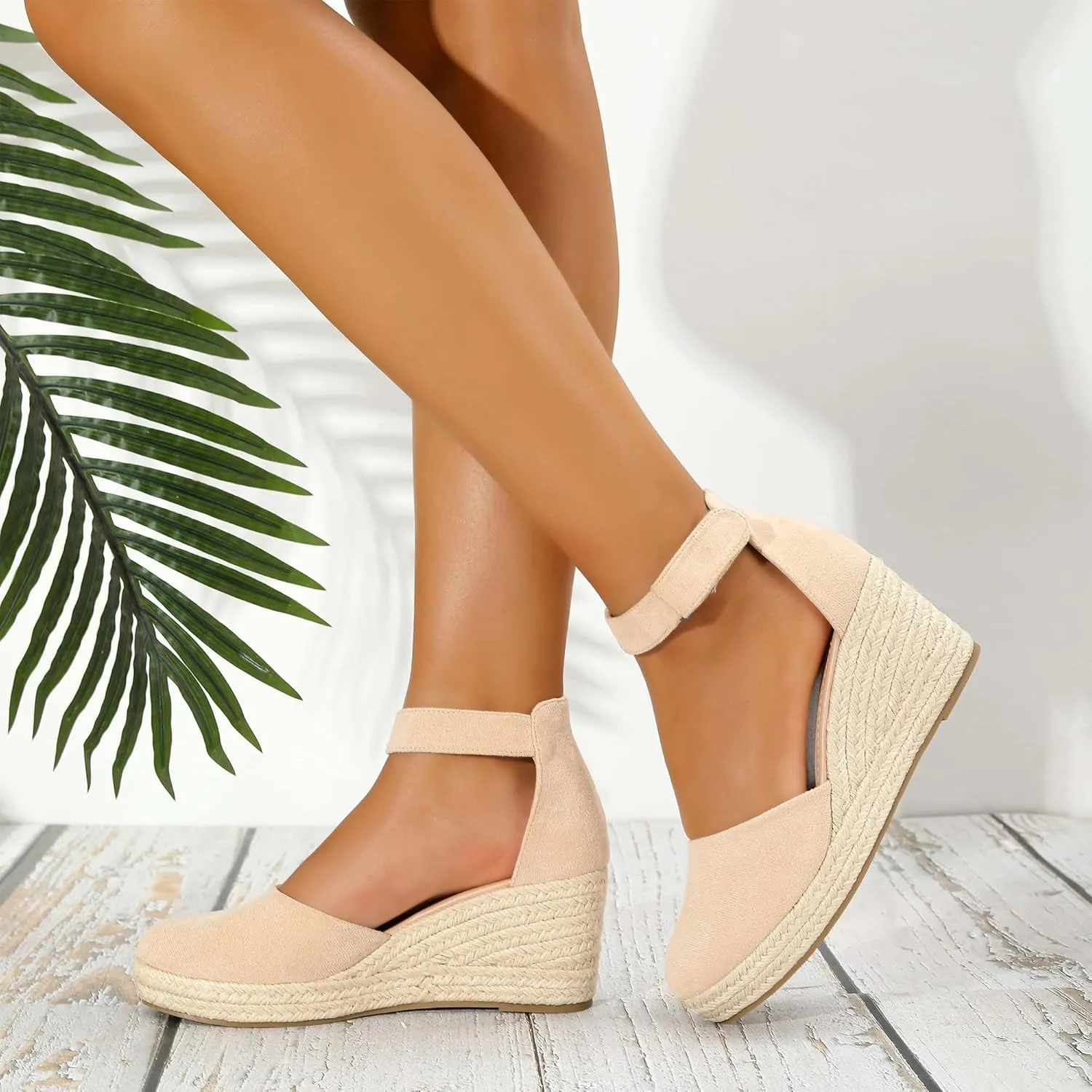 Womens Espadrilles Sandals, Closed Toe Platform for Women Ankle Strap Casual Comfortable Wedge Sandals