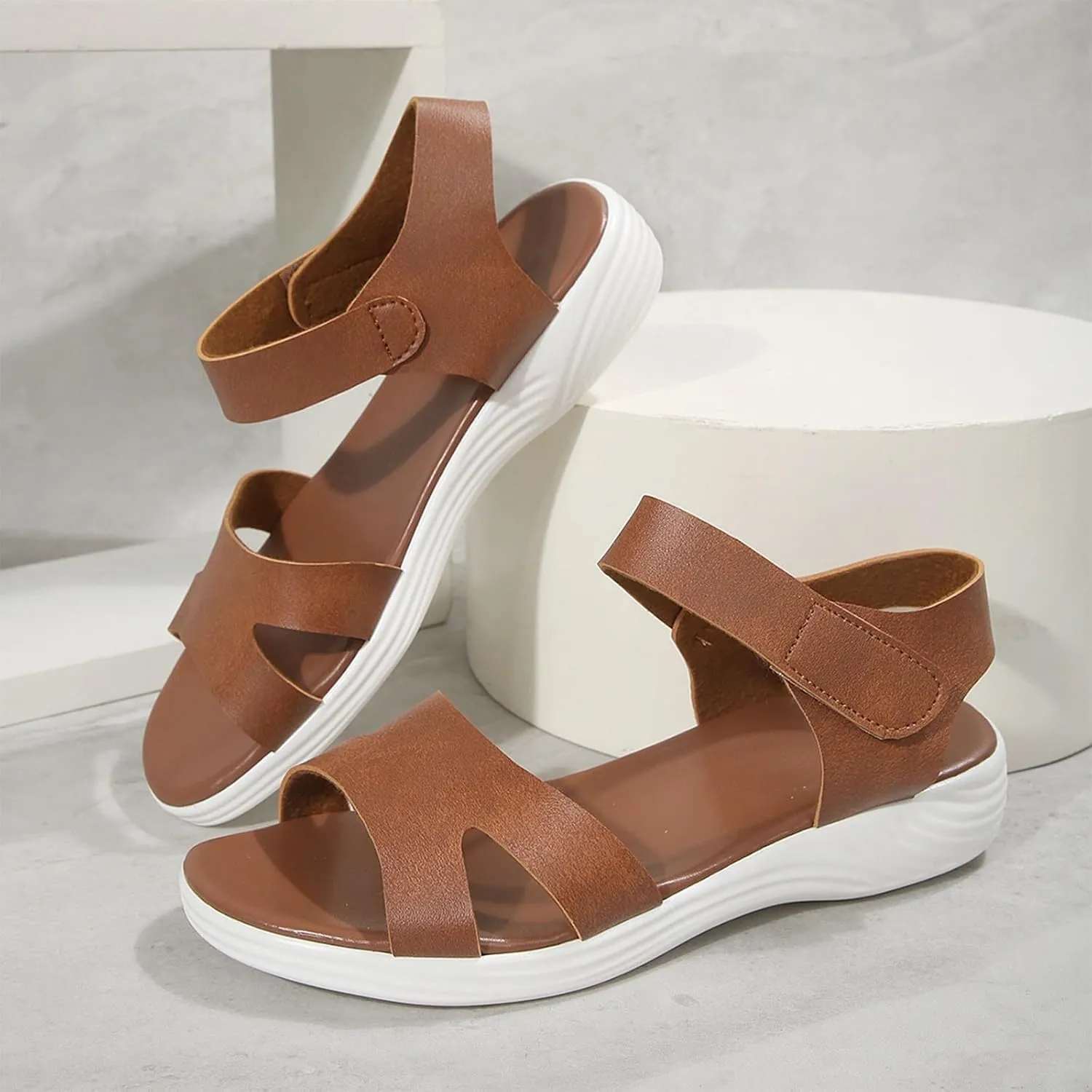 Womens Flat Sandals Comfortable leather orthopedic arch support sandals Summer Slip On Dress Shoes Lightweight Walking Shoes