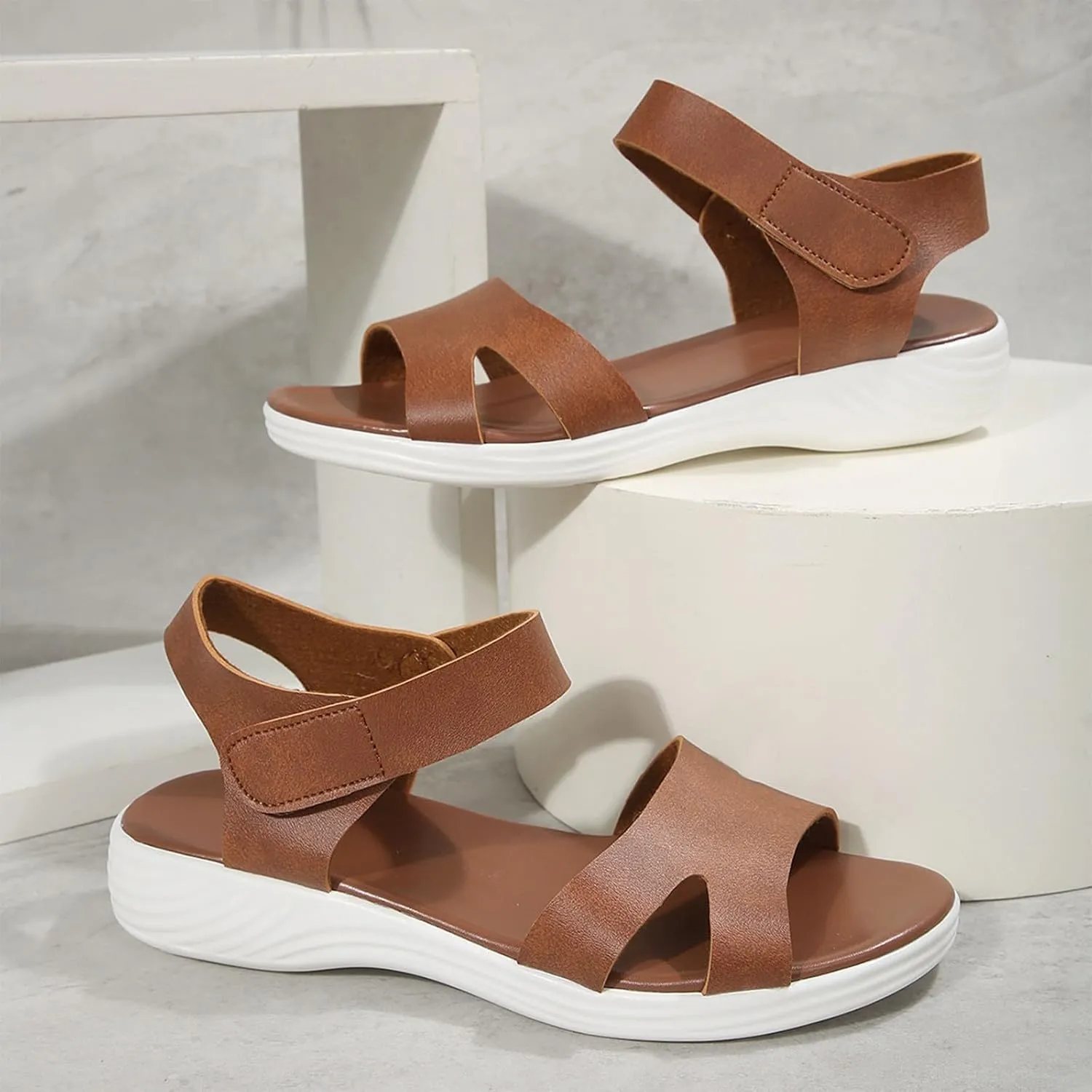 Womens Flat Sandals Comfortable leather orthopedic arch support sandals Summer Slip On Dress Shoes Lightweight Walking Shoes