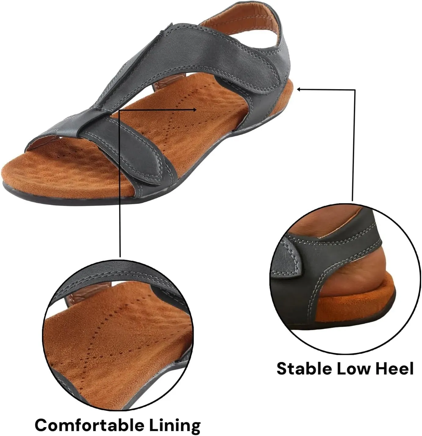 Womens Flats Leather Sandals Comfortable Adjustable Fit Summer Casual Walking Dress Elegant Shoes Fashion Vacation Formal Sandals
