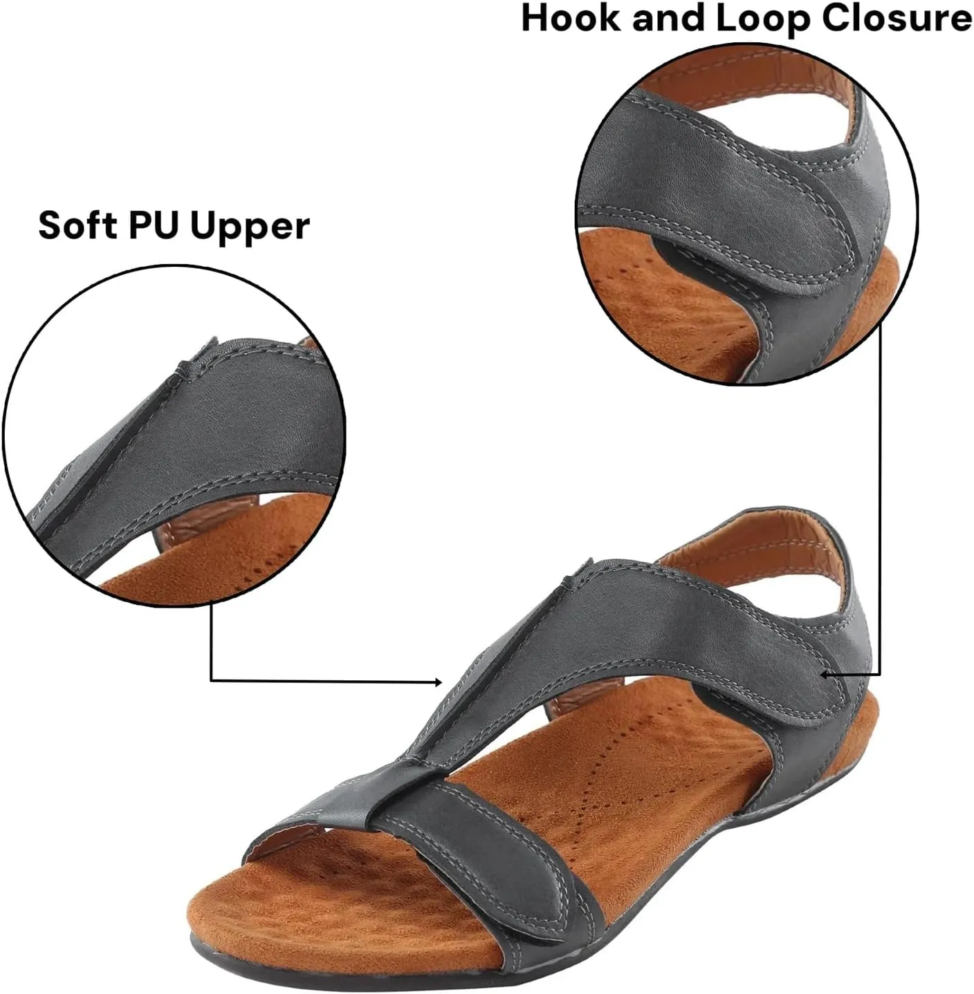 Womens Flats Leather Sandals Comfortable Adjustable Fit Summer Casual Walking Dress Elegant Shoes Fashion Vacation Formal Sandals