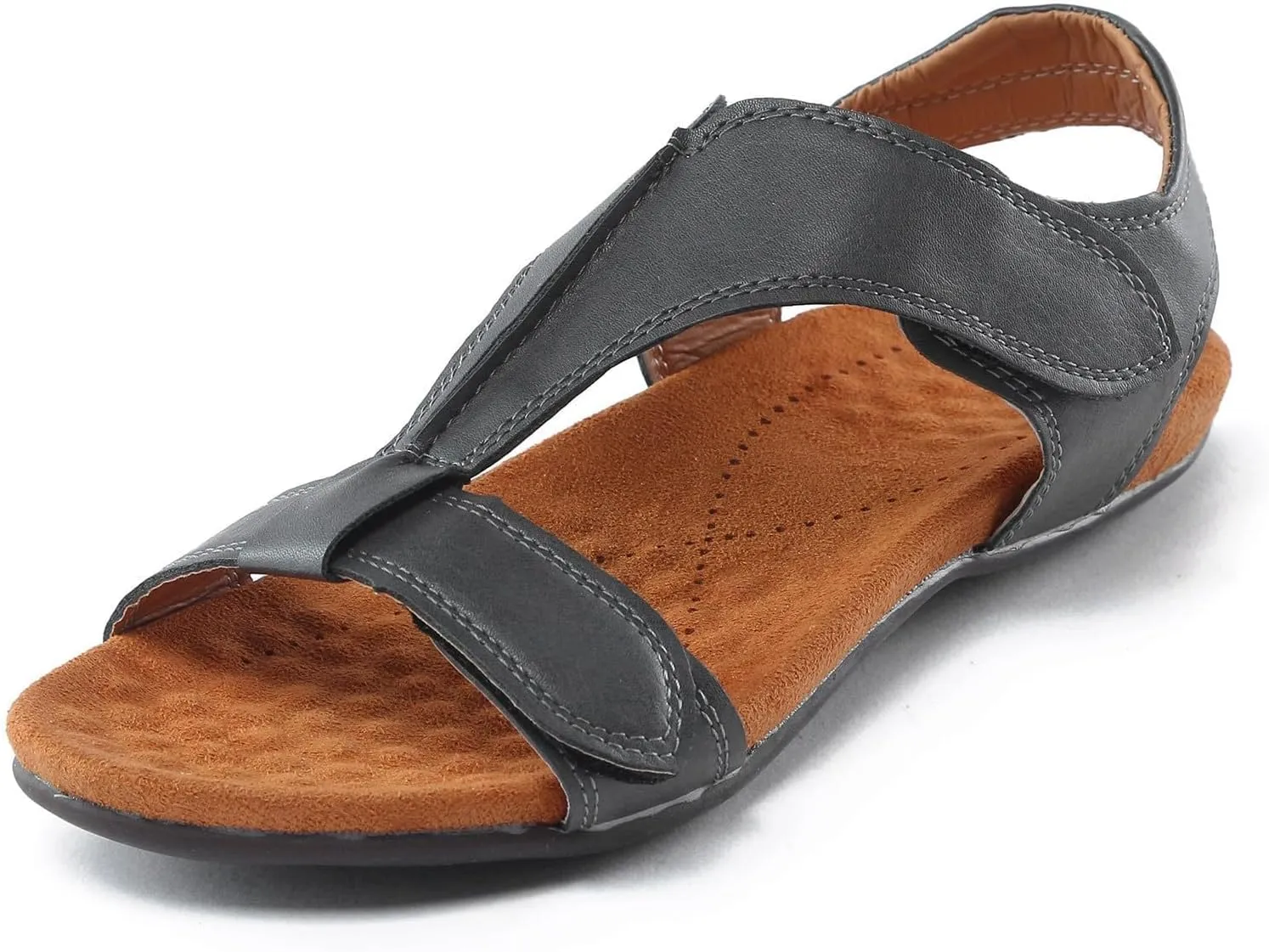 Womens Flats Leather Sandals Comfortable Adjustable Fit Summer Casual Walking Dress Elegant Shoes Fashion Vacation Formal Sandals