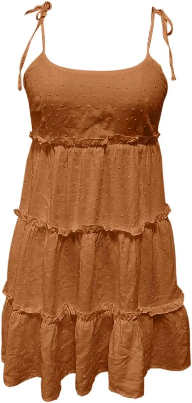 Womens Floral Mini Dress Boho Flowy Skater Spaghetti Strap Ruffle Sleeveless Beach Dress 2024 Summer Sundresses