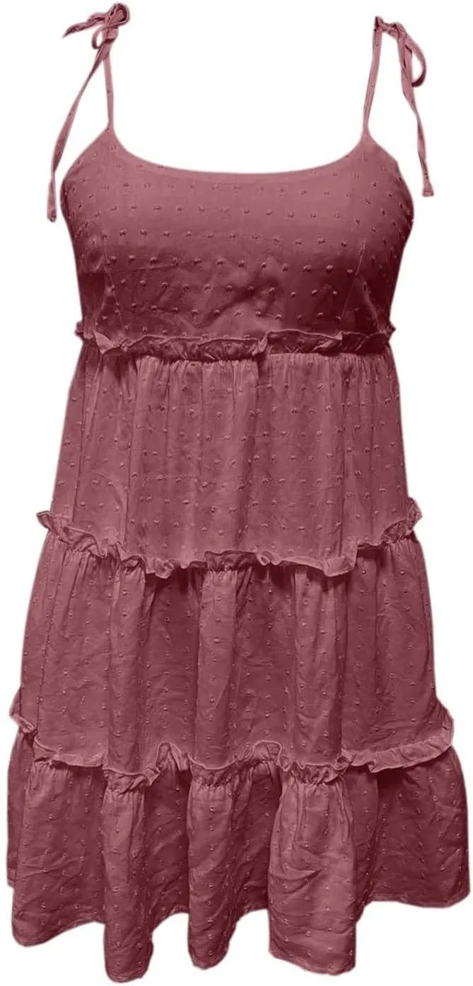 Womens Floral Mini Dress Boho Flowy Skater Spaghetti Strap Ruffle Sleeveless Beach Dress 2024 Summer Sundresses