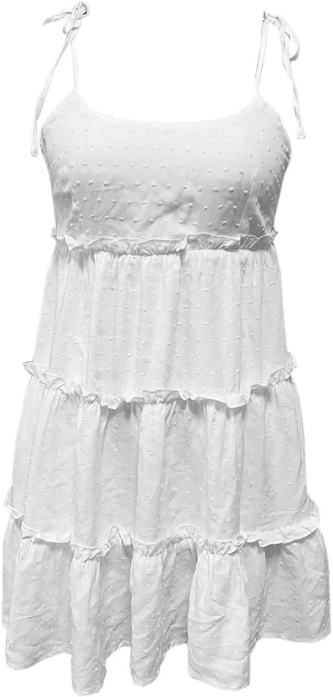 Womens Floral Mini Dress Boho Flowy Skater Spaghetti Strap Ruffle Sleeveless Beach Dress 2024 Summer Sundresses