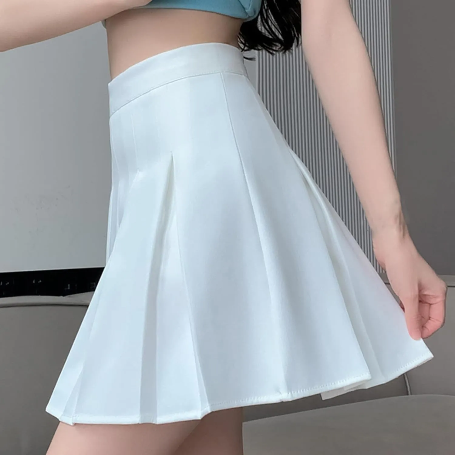 Womens Girl High Waisted Pleated Skirt A-Line Mini Skirt School Uniform Skater Tennis Skirts with Lining Shorts