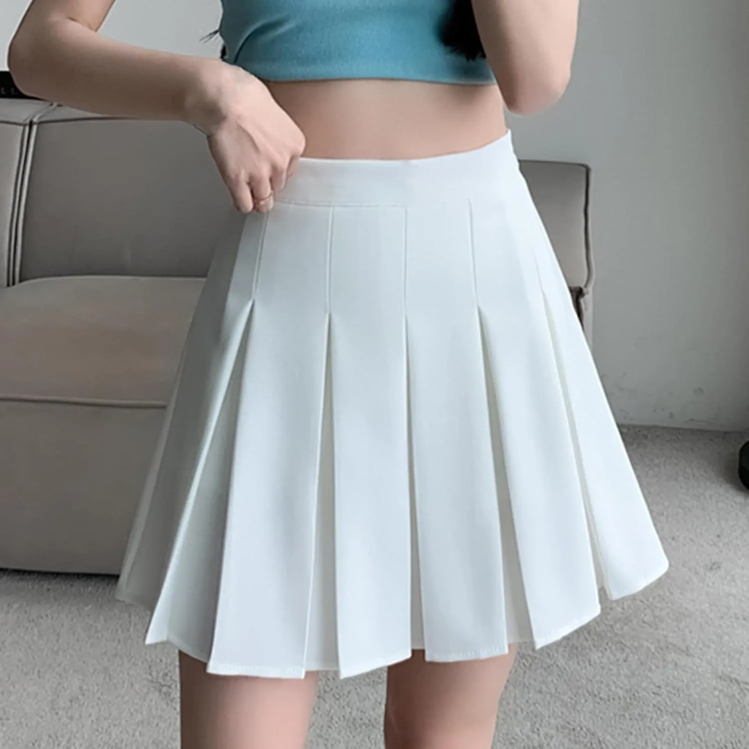 Womens Girl High Waisted Pleated Skirt A-Line Mini Skirt School Uniform Skater Tennis Skirts with Lining Shorts