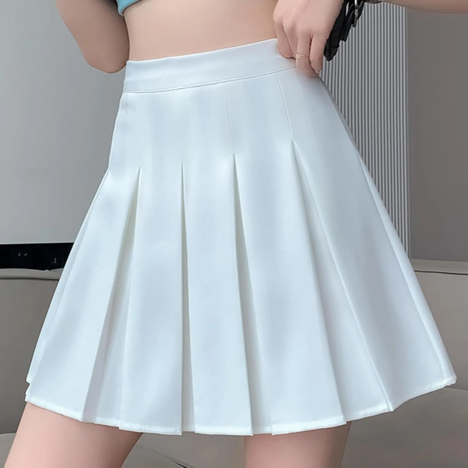 Womens Girl High Waisted Pleated Skirt A-Line Mini Skirt School Uniform Skater Tennis Skirts with Lining Shorts