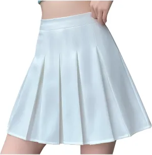 Womens Girl High Waisted Pleated Skirt A-Line Mini Skirt School Uniform Skater Tennis Skirts with Lining Shorts