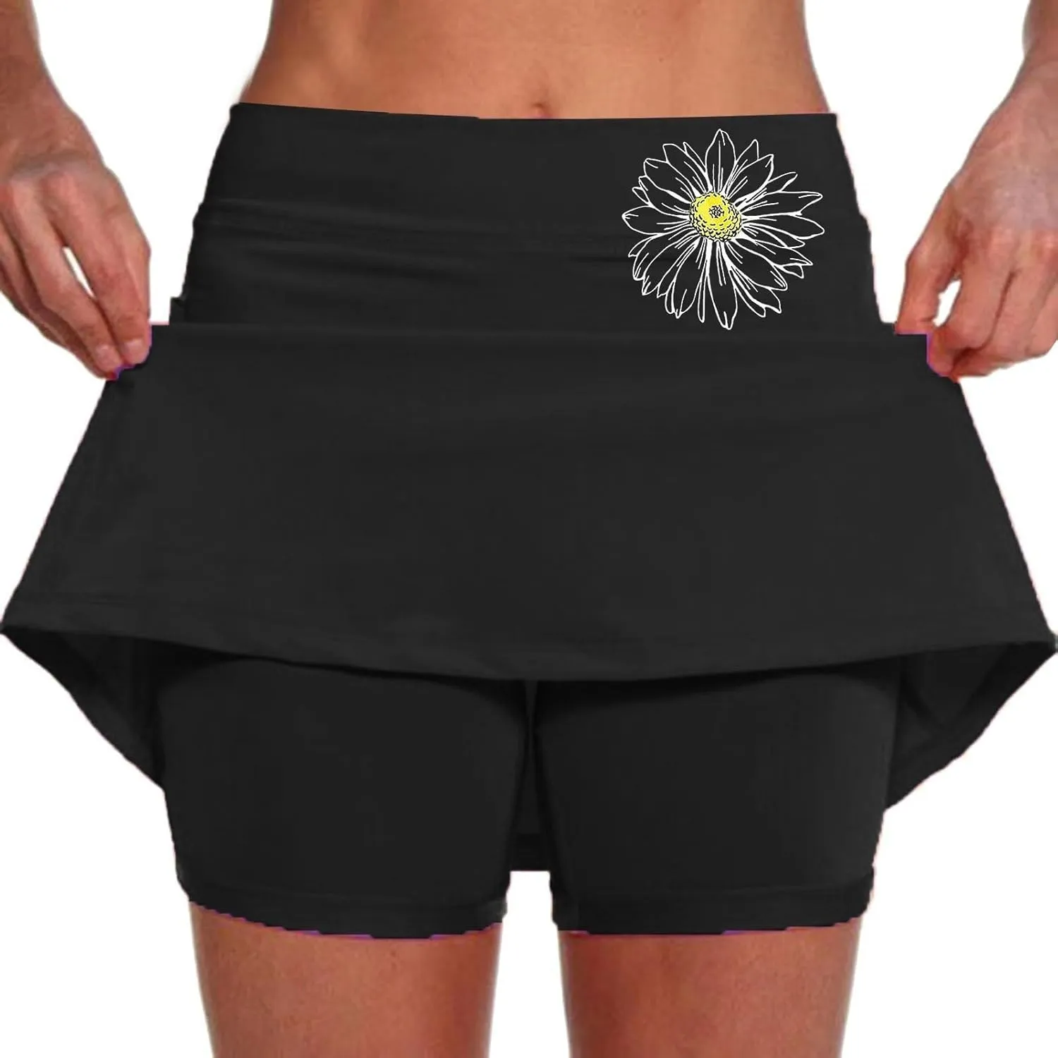 Women's High Waisted Tennis Skorts Floral Print Breathable Casual Skirts Lightweight Baggy Tummy Control Comfort Shirts