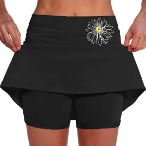 Women's High Waisted Tennis Skorts Floral Print Breathable Casual Skirts Lightweight Baggy Tummy Control Comfort Shirts