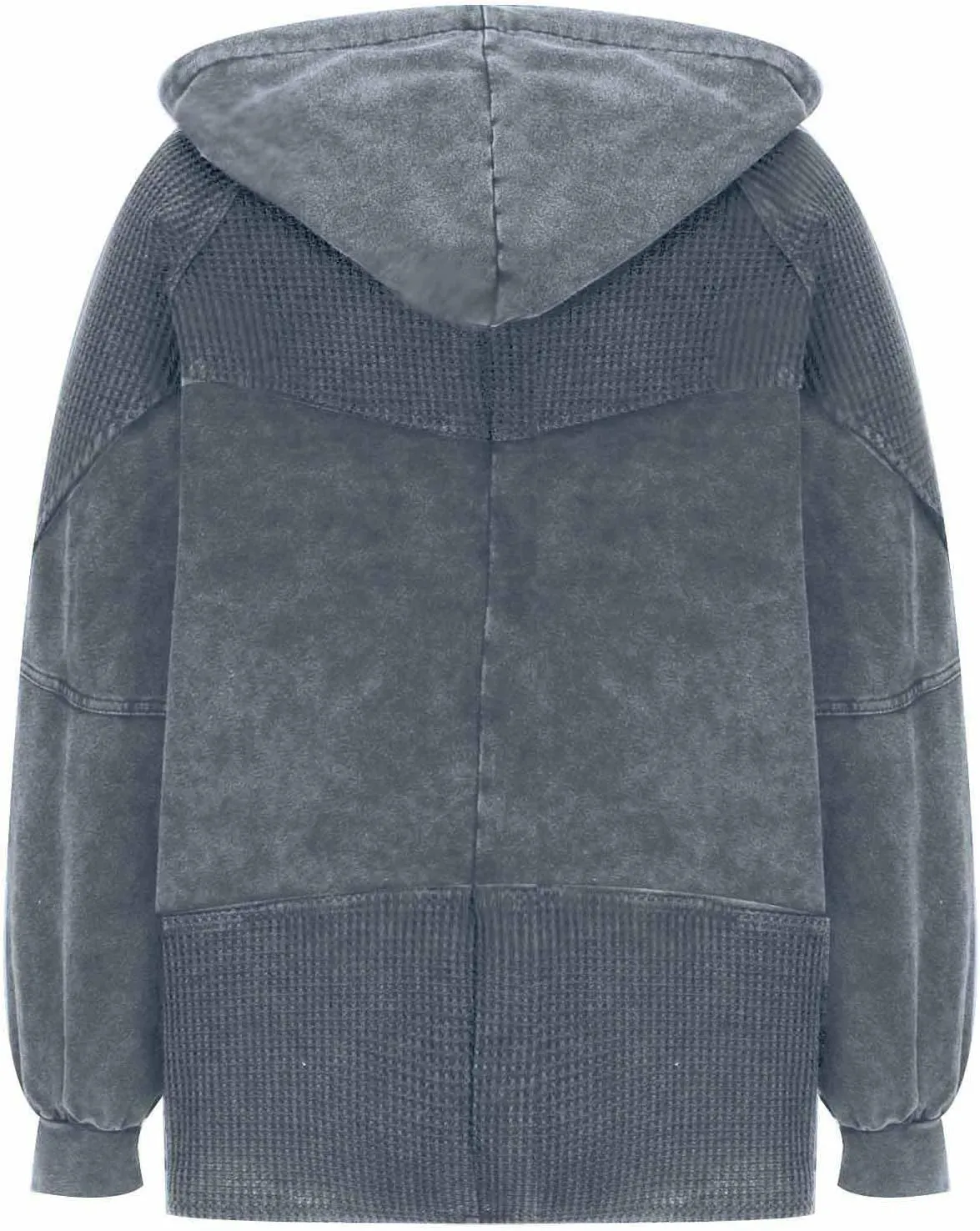 Womens Hoodies Long Sleeve Oversized Sweatshirt Zip Up Waffle Jacket Drawstring Colorblock Patchwork Hoodie Loose Coat