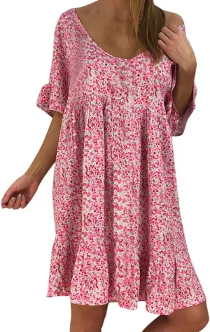 Women's Ladies Sexy Loose Print Hlaf Sleeve Ruffles Mini Dress Summer Dress Bump Friendly Dress
