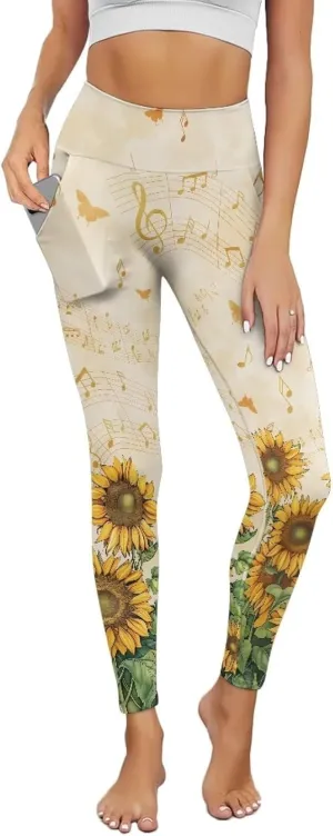 Womens Leggings Yoga Pants with Pockets High Waisted Yoga Leggings Tummy Control Breathable Workout Yoga Trousers