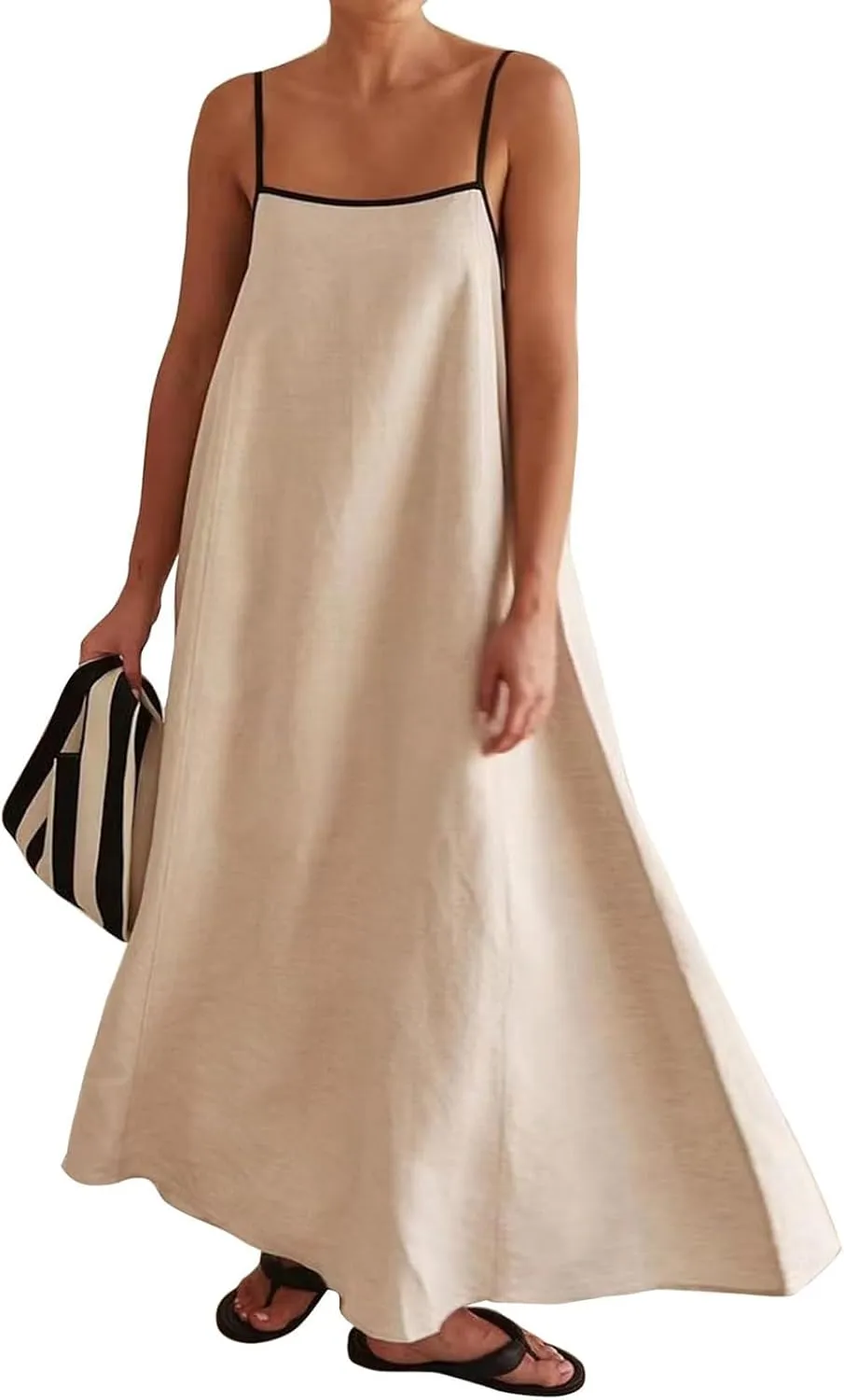 Womens Linen Maxi Dress Spaghetti Straps Backless Sleeveless Sundress Summer Flowy Dresses Beach Vacation Dress