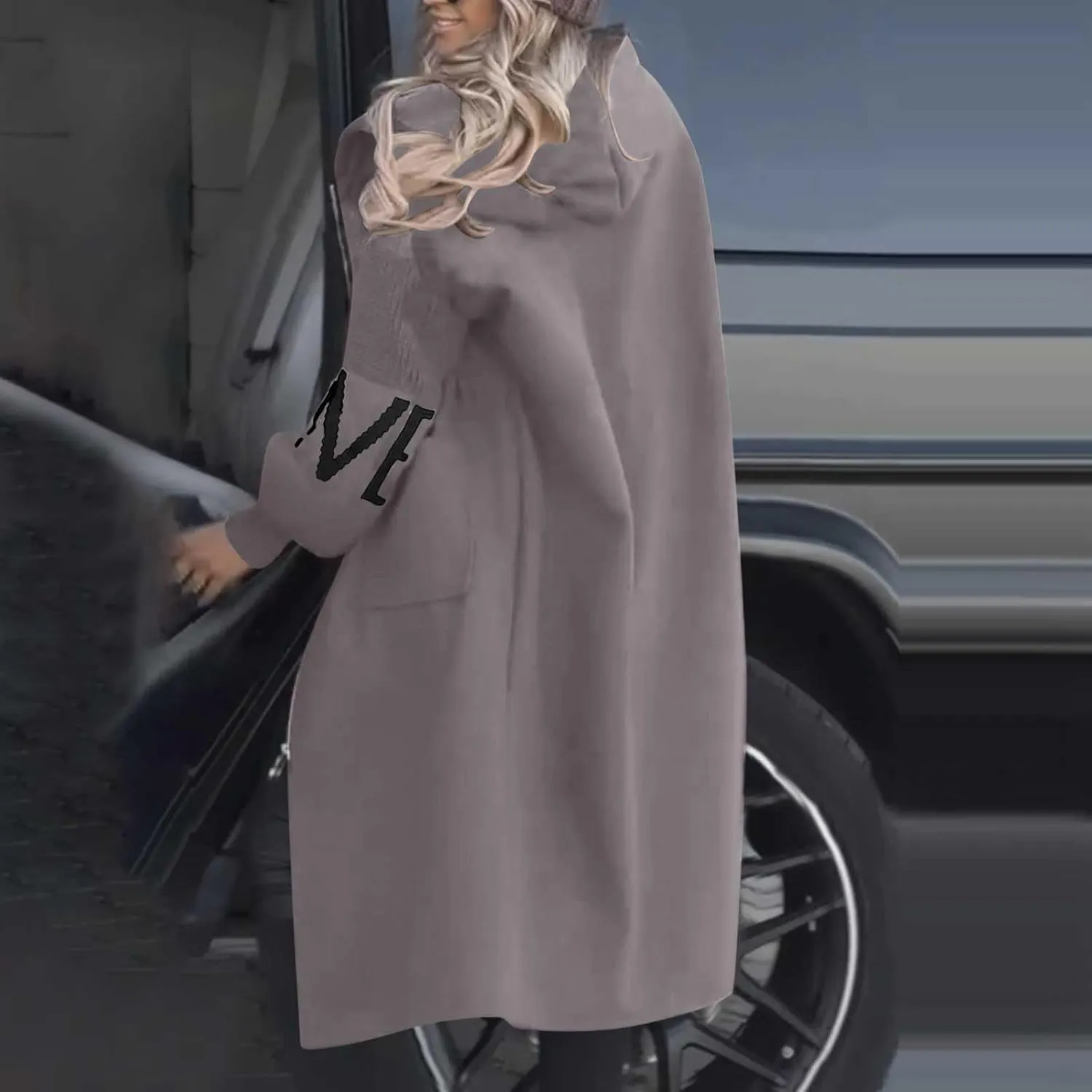 Womens Long Hoodie Coat Knee Length Oversized Zip Up Sweatshirt Jackets Winter Waist Drawstring Fleece Hooded Coat
