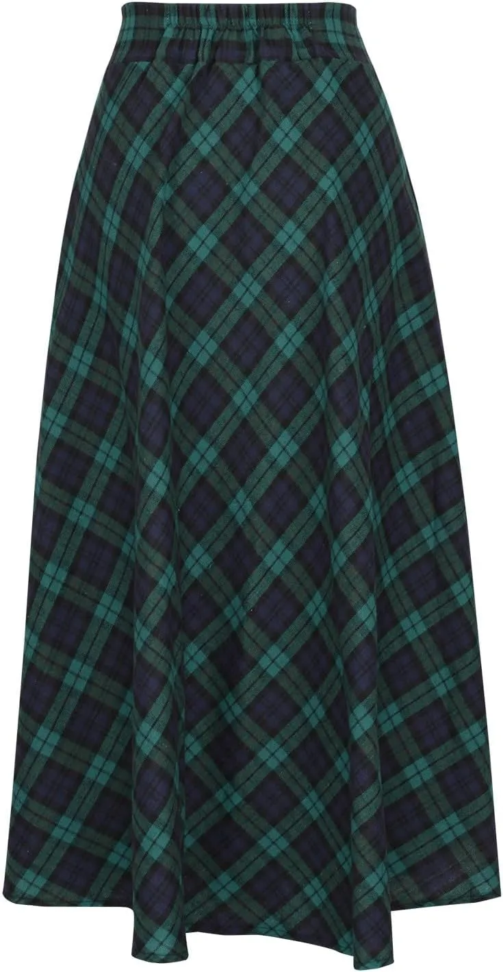 Women's Long Plaid Skirt High Waisted A-line Pleated Skirts Gothic Vintage Swing Dress 2025 Fashion Trendy Outfits