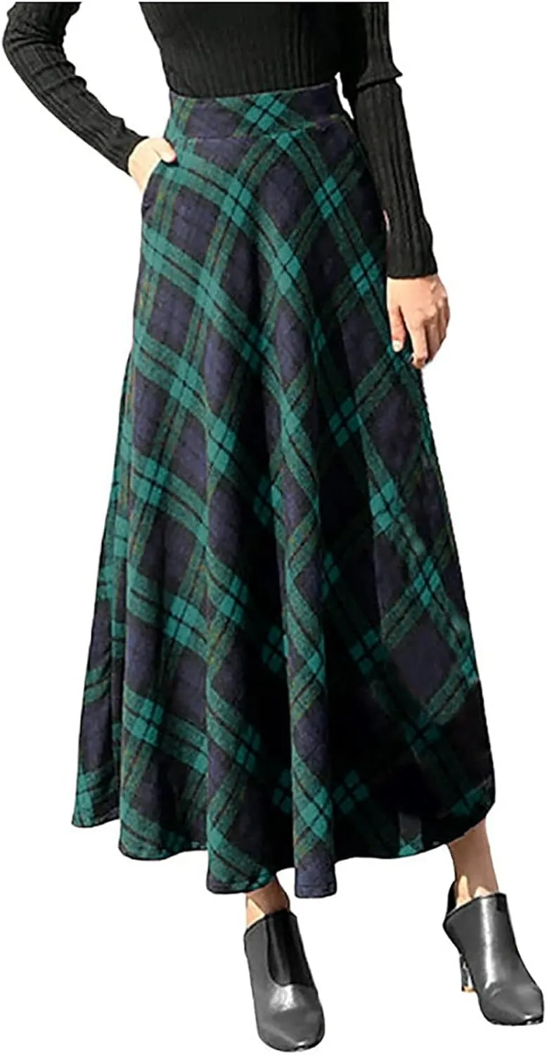 Women's Long Plaid Skirt High Waisted A-line Pleated Skirts Gothic Vintage Swing Dress 2025 Fashion Trendy Outfits