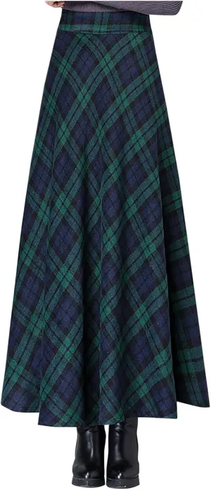 Women's Long Plaid Skirt High Waisted A-line Pleated Skirts Gothic Vintage Swing Dress 2025 Fashion Trendy Outfits