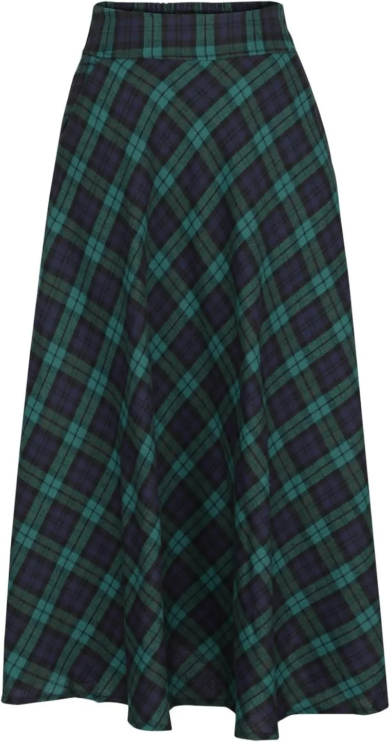 Women's Long Plaid Skirt High Waisted A-line Pleated Skirts Gothic Vintage Swing Dress 2025 Fashion Trendy Outfits