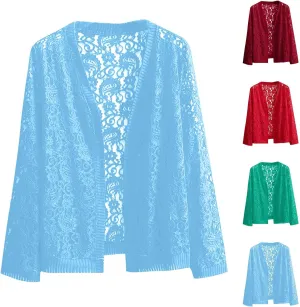Women's Long Sleeve Lace Cardigan Casual Open Front Floral Lace Shrug Lightweight Summer Cover Up for Evening Dresses