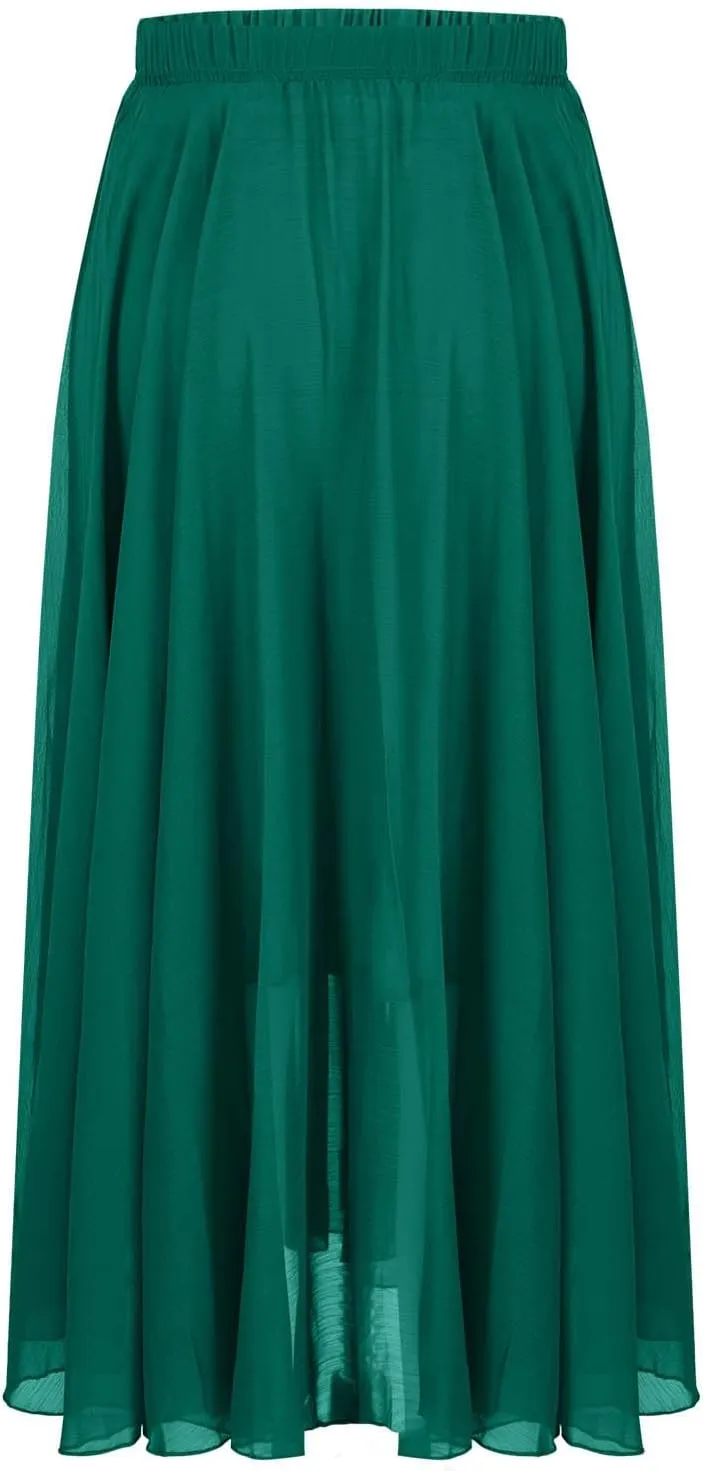 Women's Maxi Summer Skirts Chiffon A Line Flowy Skirts Long Boho Beach Dress High Waisted Lyrical Dance Skirts