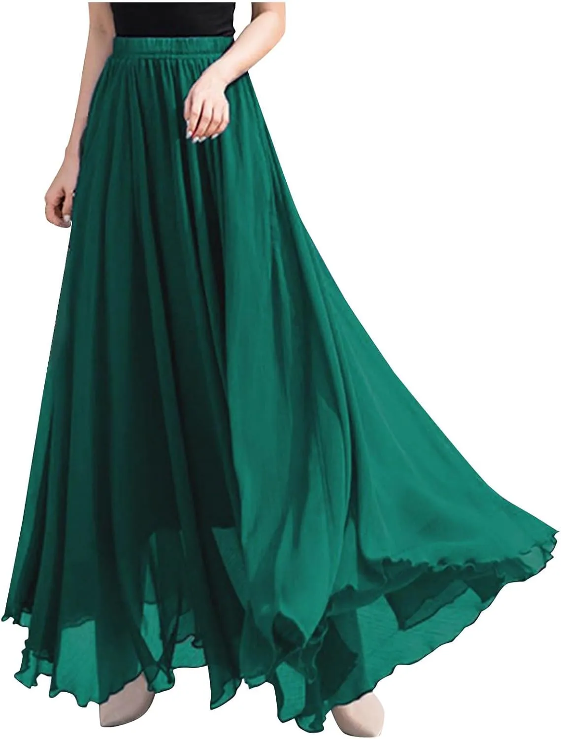 Women's Maxi Summer Skirts Chiffon A Line Flowy Skirts Long Boho Beach Dress High Waisted Lyrical Dance Skirts