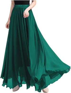 Women's Maxi Summer Skirts Chiffon A Line Flowy Skirts Long Boho Beach Dress High Waisted Lyrical Dance Skirts