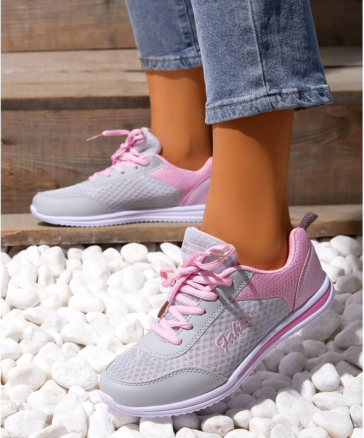 Women's Mesh Sneaker Lace Up Casual Sneaker with Arch Support Breathable Lightweight Running Shoes Non Slip Walking Shoes