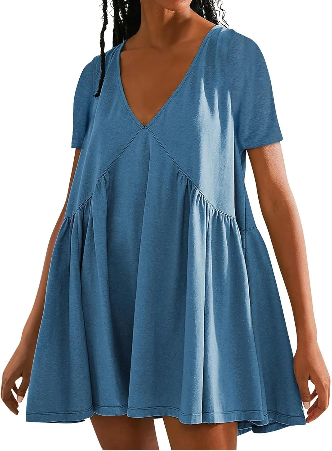 Womens Mini Dress 2025 Casual Short Sleeve V Neck Swing Sundress Trendy Loose Sleeveless Dresses Loose Fit Beach Dress