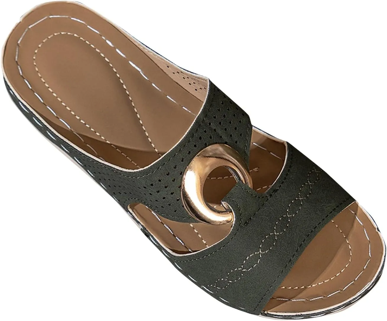 Women's Orthopedic Sandals Summer Slip On Wedge Sandals with Arch Support Open Toe Cutout Beach Shoes Leather Flat Slides