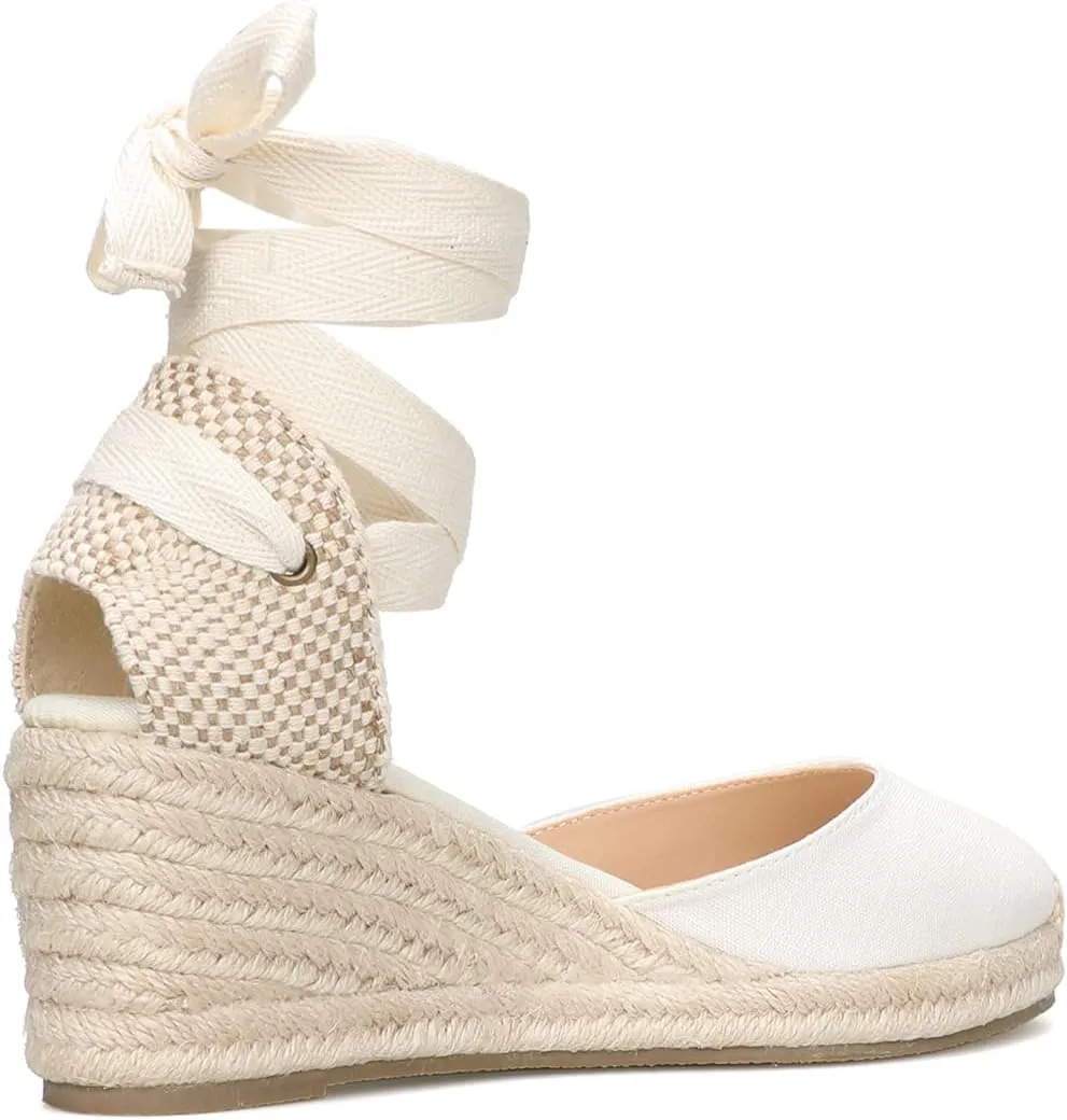Women??s Platform Wedges Espadrilles, 3" Wedge, Soft Ankle-Tie Strap, Closed Toe, Classic Summer Sandals