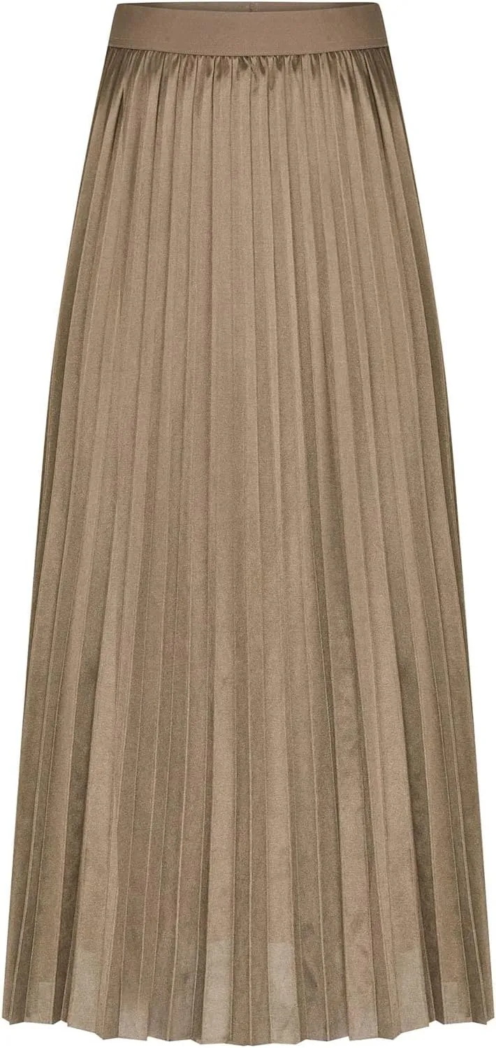 Women's Pleated Midi Skirts Elegant Flowy Skirts Elastic Waist Long Work Skirts A Line Wedding Guest Skirts
