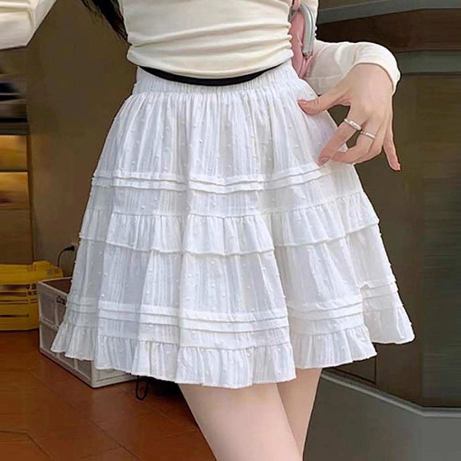 Women's Pleated Skater Skirt Basic Casual High Waisted Ruffles Flared Mini Lingerie Skirts Missal Dresses