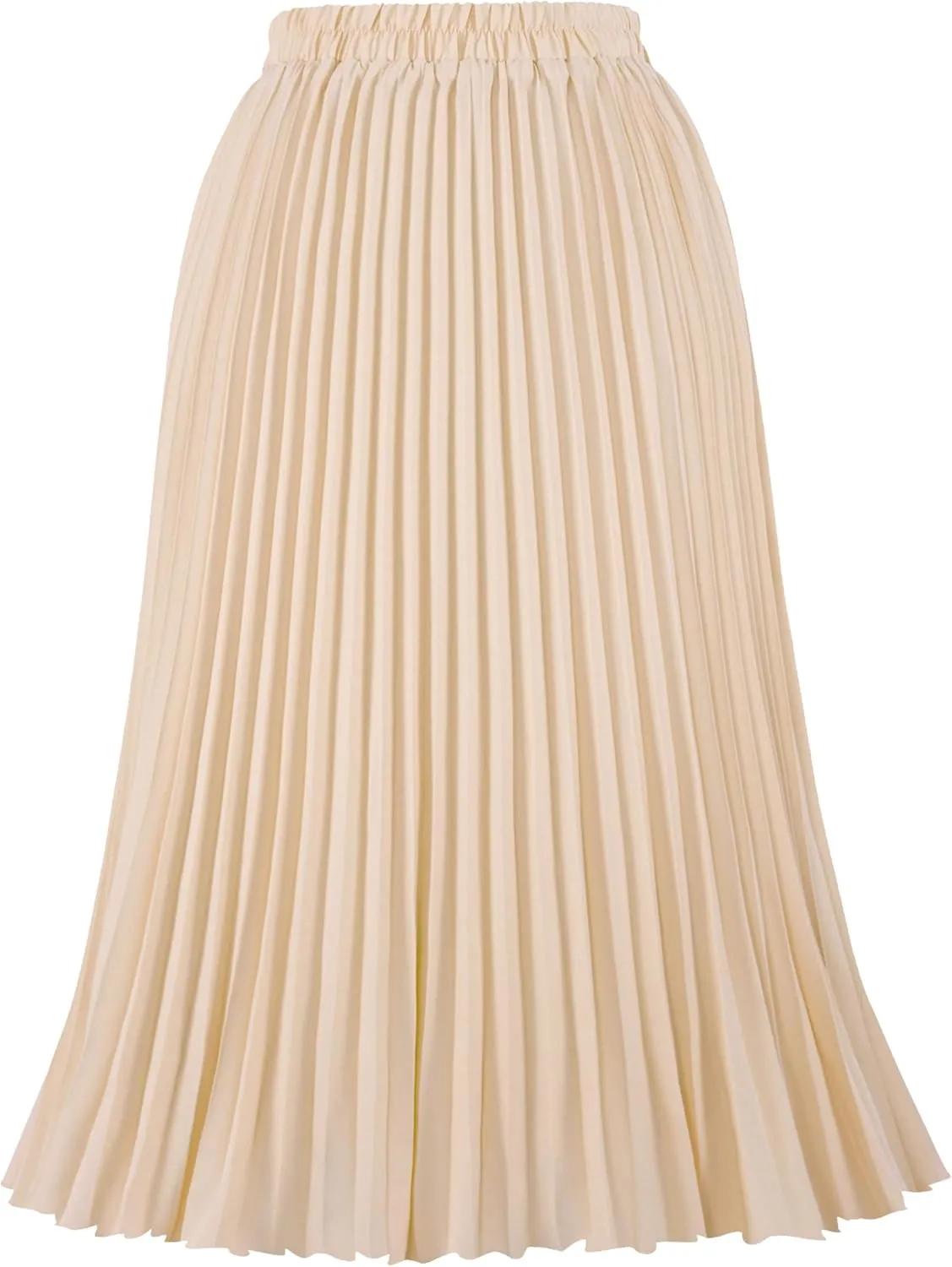 Women's Pleated Skirts High Elastic Waist A-Line Swing Skirt Midi Length
