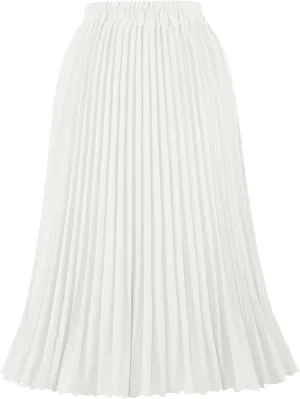 Women's Pleated Skirts High Elastic Waist A-Line Swing Skirt Midi Length