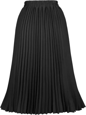 Women's Pleated Skirts High Elastic Waist A-Line Swing Skirt Midi Length