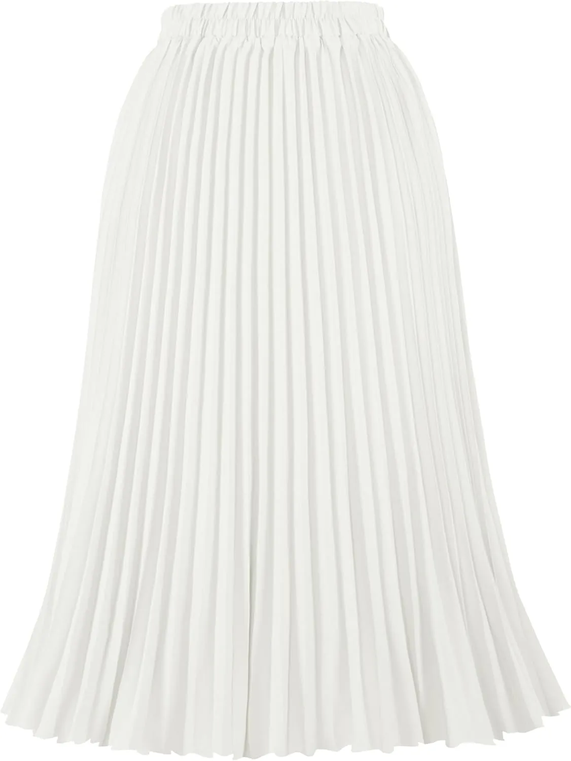 Women's Pleated Skirts High Elastic Waist A-Line Swing Skirt Midi Length