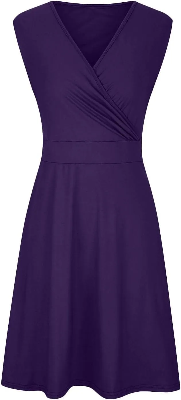 Womens Plus Size Casual Summer Dresses Sleeveless V Neck Midi Dress A Line Sundress Vacation Outfits with Pockets