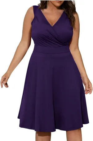 Womens Plus Size Casual Summer Dresses Sleeveless V Neck Midi Dress A Line Sundress Vacation Outfits with Pockets