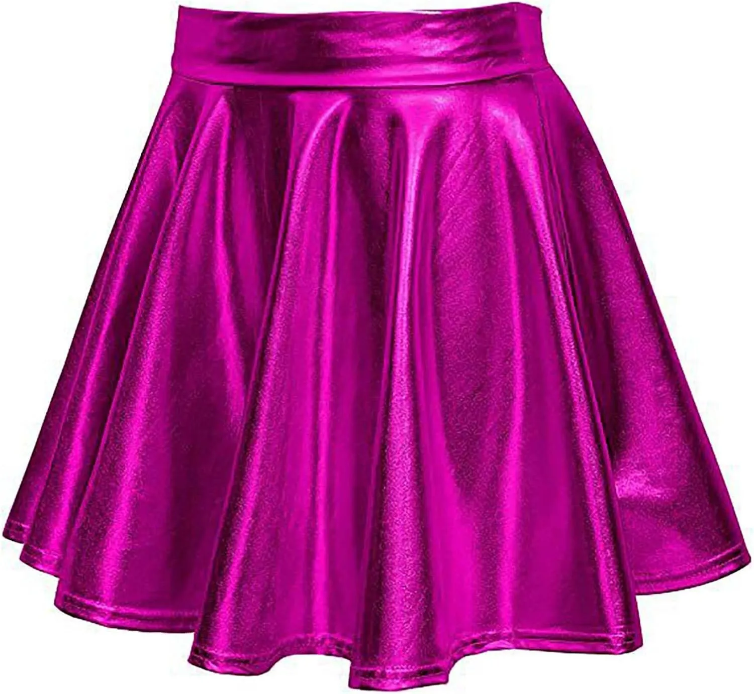 Womens Shiny Flared Pleated Short Mini Skater Skirt High Waisted A-Line Dance Skirt for Nightclub Costumes Clubwear
